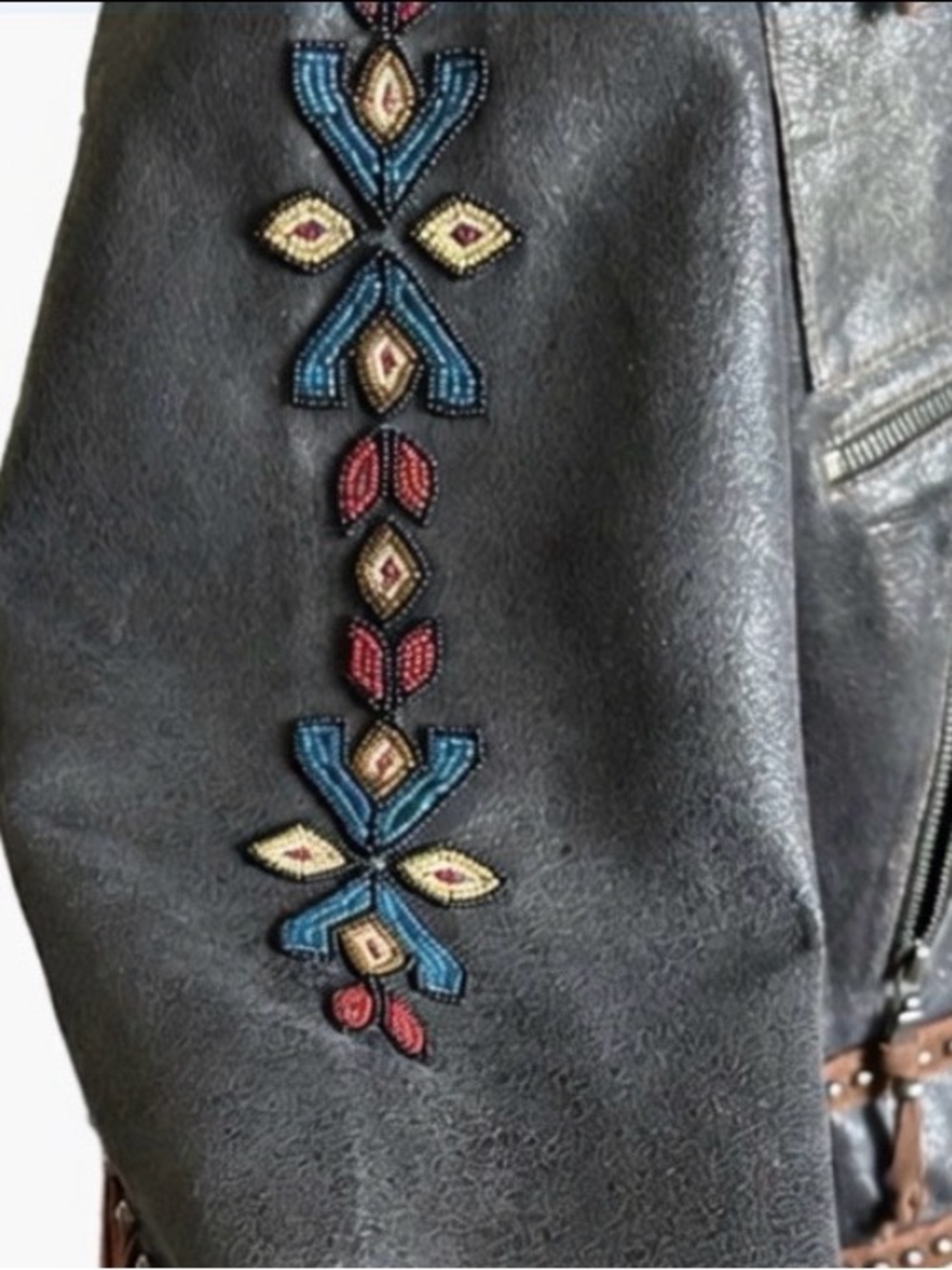 Double D Ranch leather Buffalo Chase Jacket studs beaded buffalo horse cowboy - Picture 10 of 16